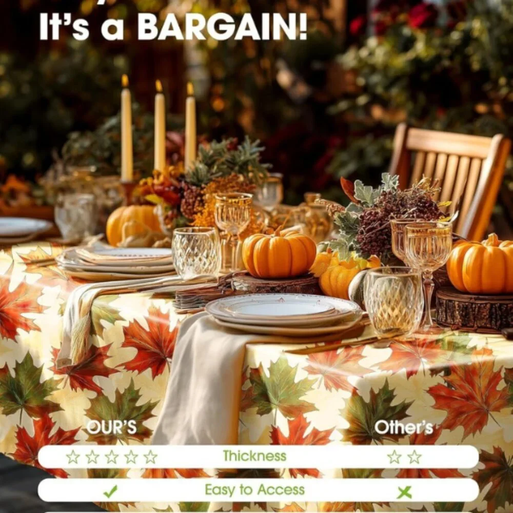 Plastic Table Cloth Disposable 8 Pack, 54 x 108 Inch Table Cloths, Thanksgiving